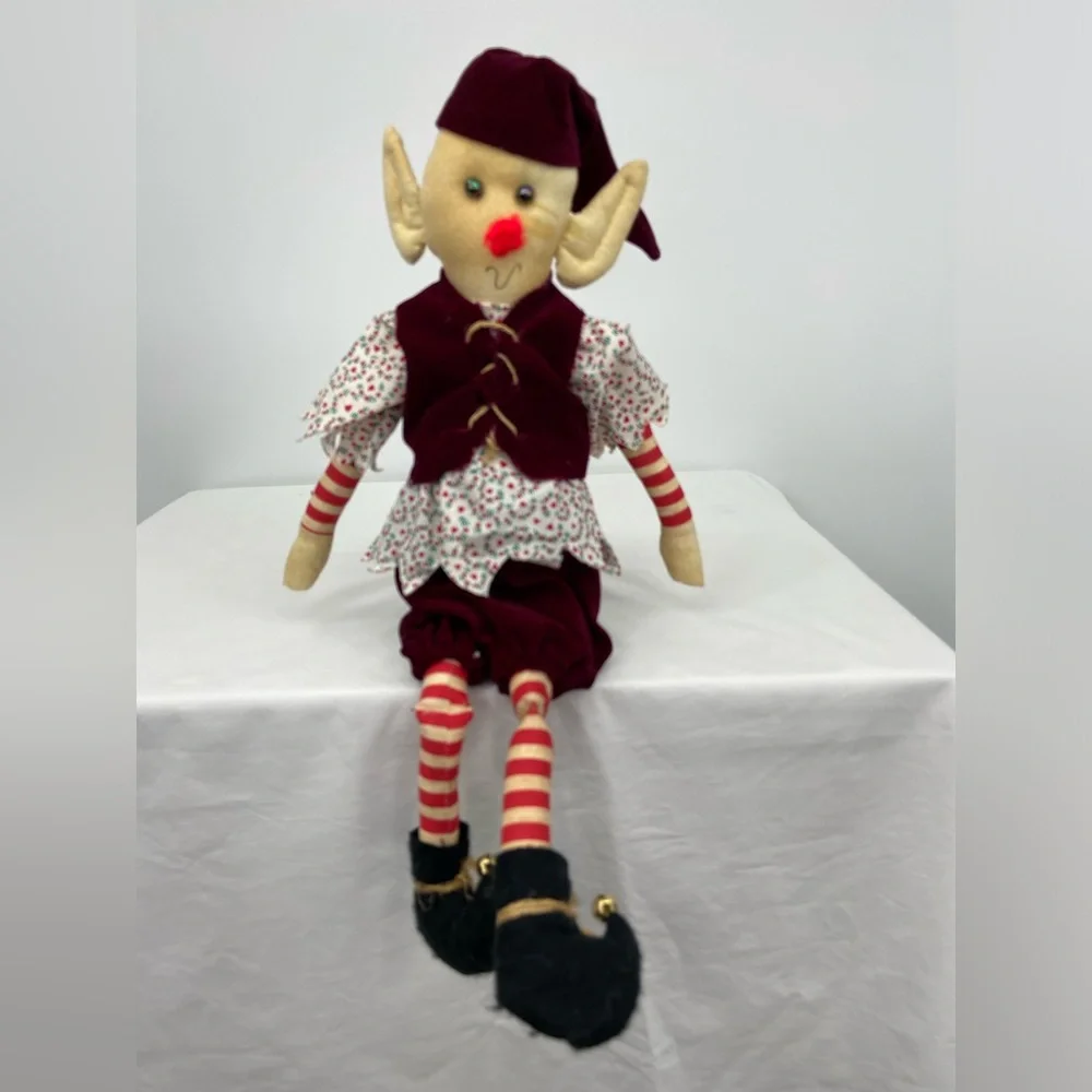 Handmade Elf  dressed in red velvet and‎ jingle bell boots 23' tall